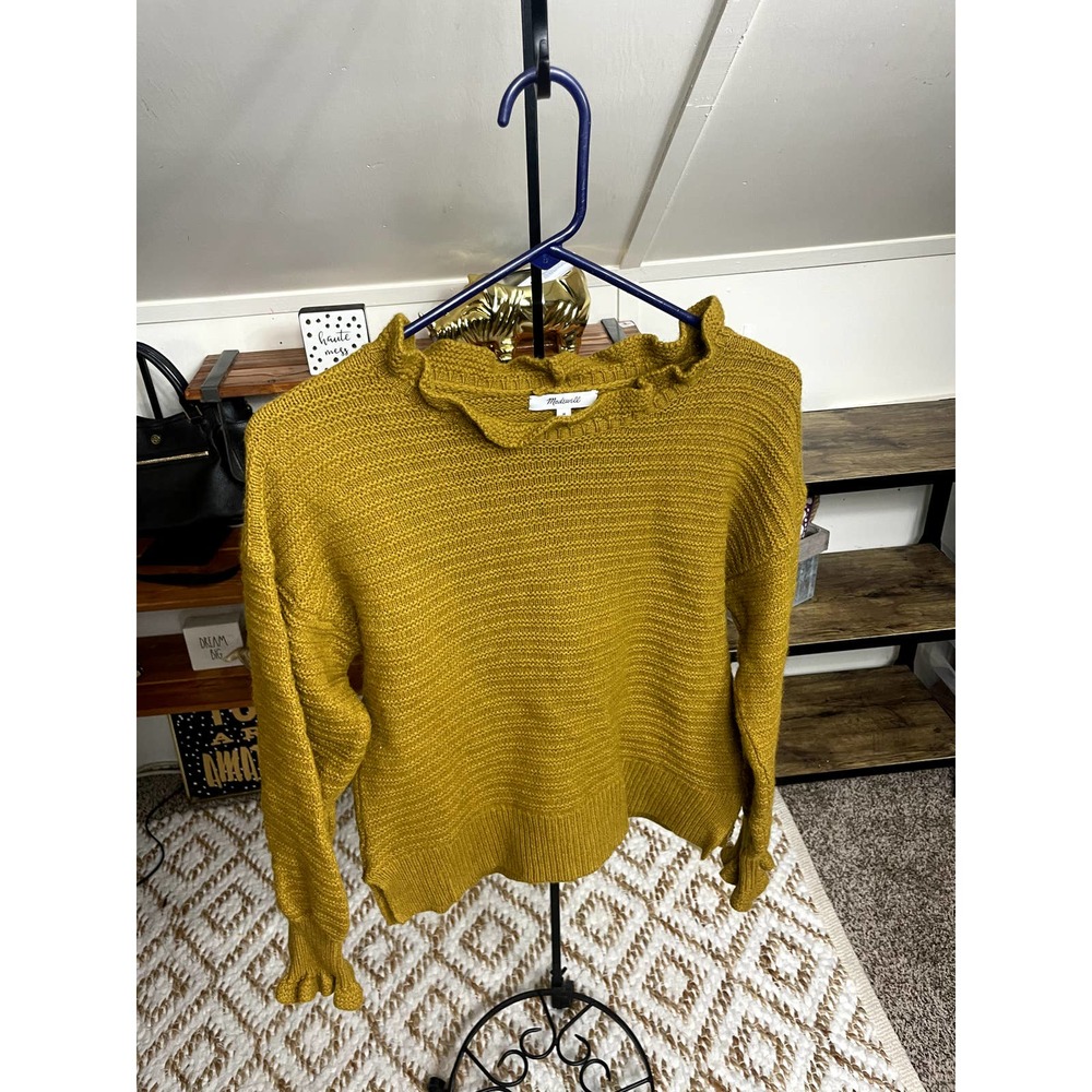 Madewell Mustard Ruffle Neck Crewneck Sweater